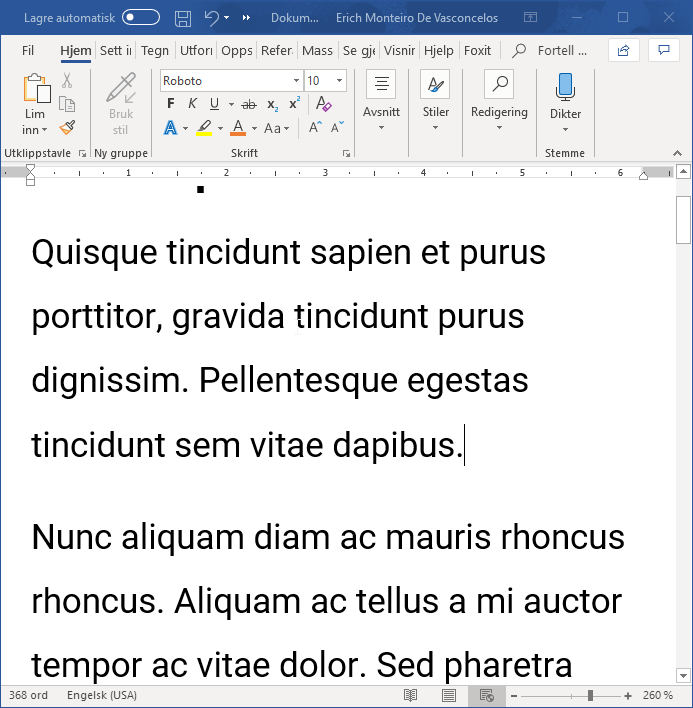 Screenshot of Word showing correct contrast between text and background