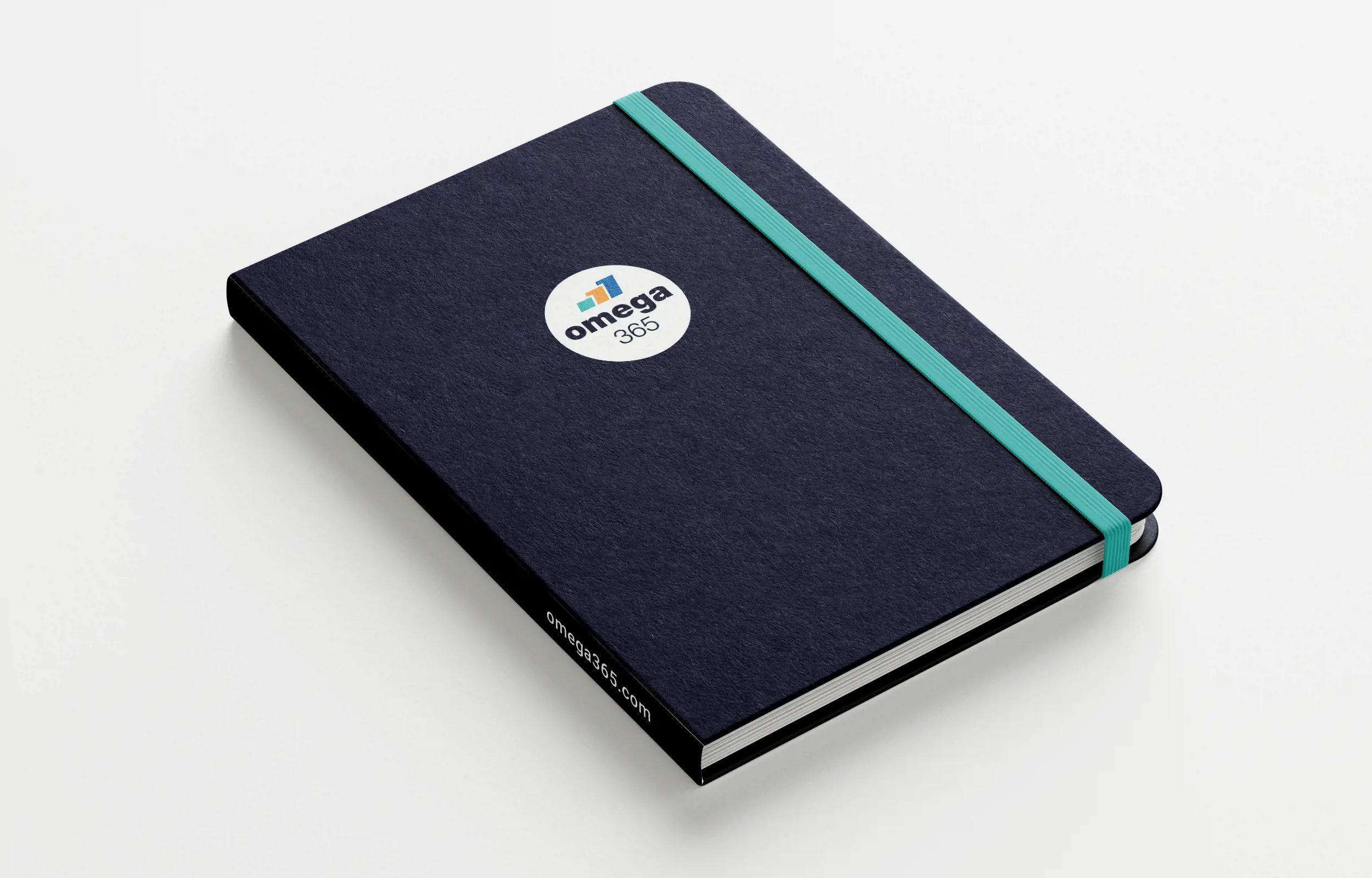 Notebook with Omega 365's logo.